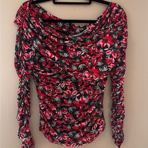 Guess Los Angeles Ruched Pink and Black Long Sleeve Blouse